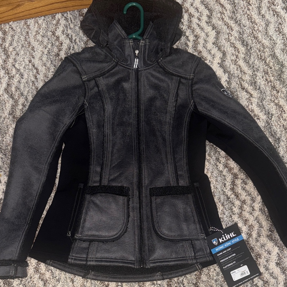 Kuhl Charcoal Leather Jacket with Hood